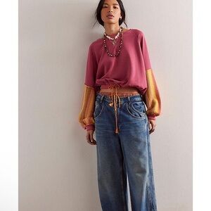 NWOT Free People Stripe Cuff Sweatshirt XS